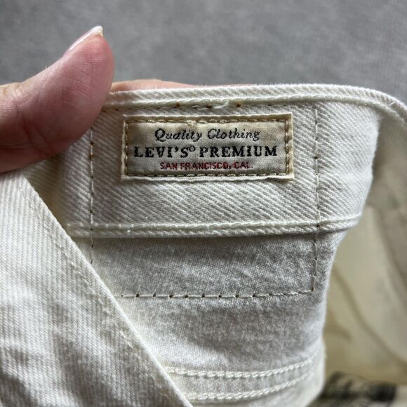Levis Premium 501 Shorts Womens 27 White Button Fly Distressed Denim Cutoff - Picture 9 of 13